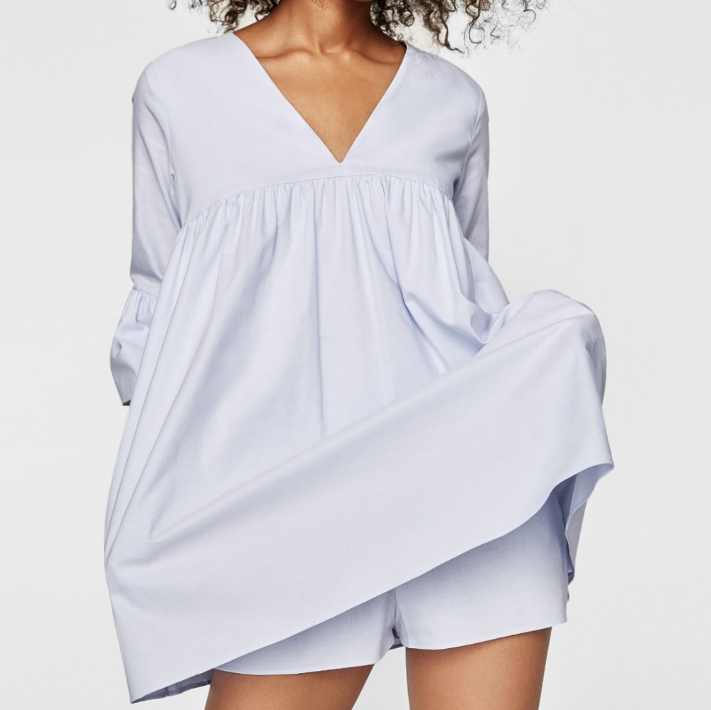 Zara Blue Poplin Playsuit Dress